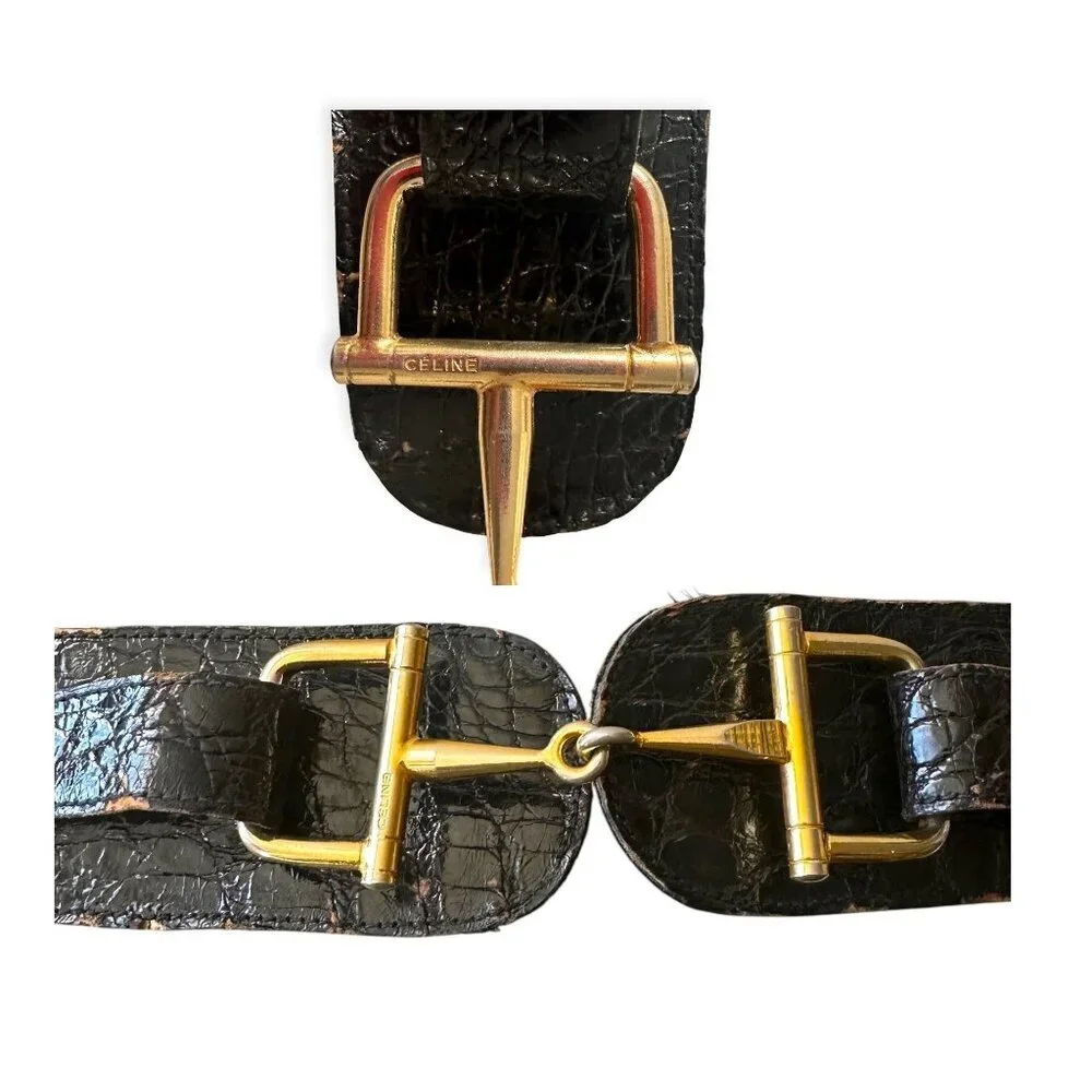 Céline “Chantilly” Crocodile Horse-Bit Belt 76 cm Late 1960s Design Italy
